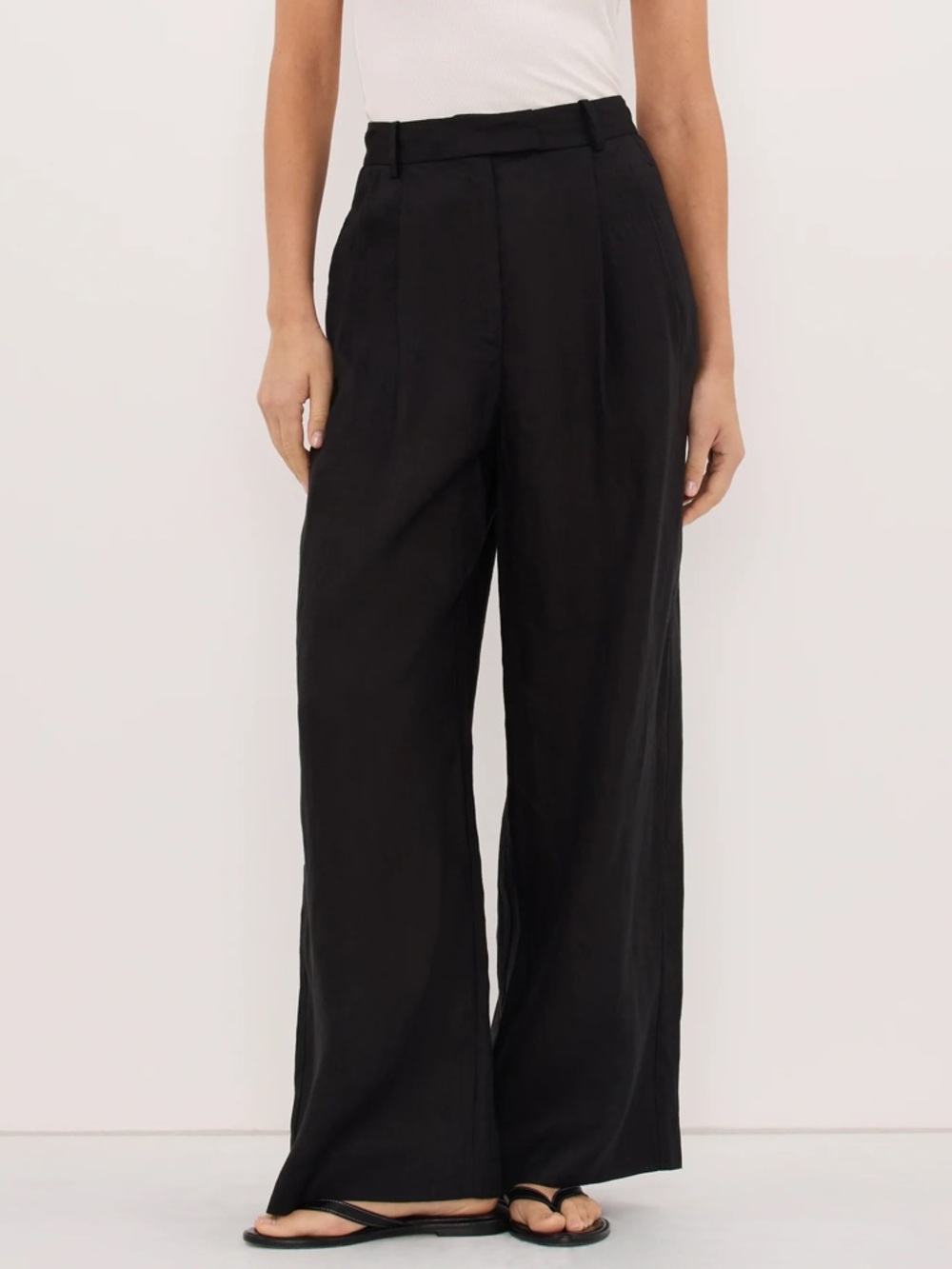 DISSH High Rise Pleated Wide Leg Linen Tencel Trouser Pants \\ 6